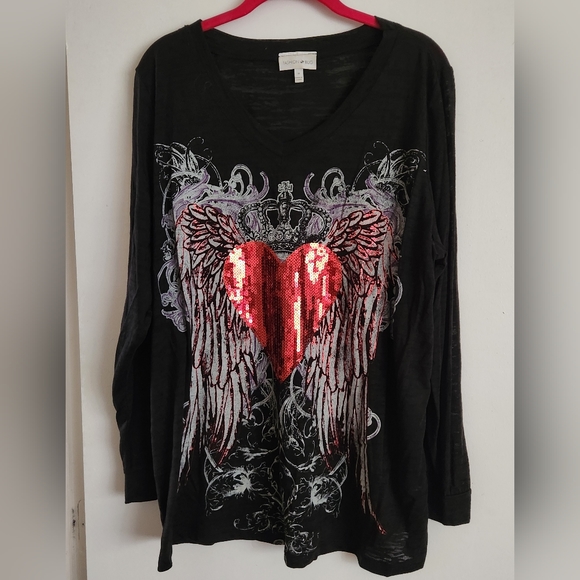 Fashion Bug Tops - Fashion Bug, 1X, Black/Grey/Red